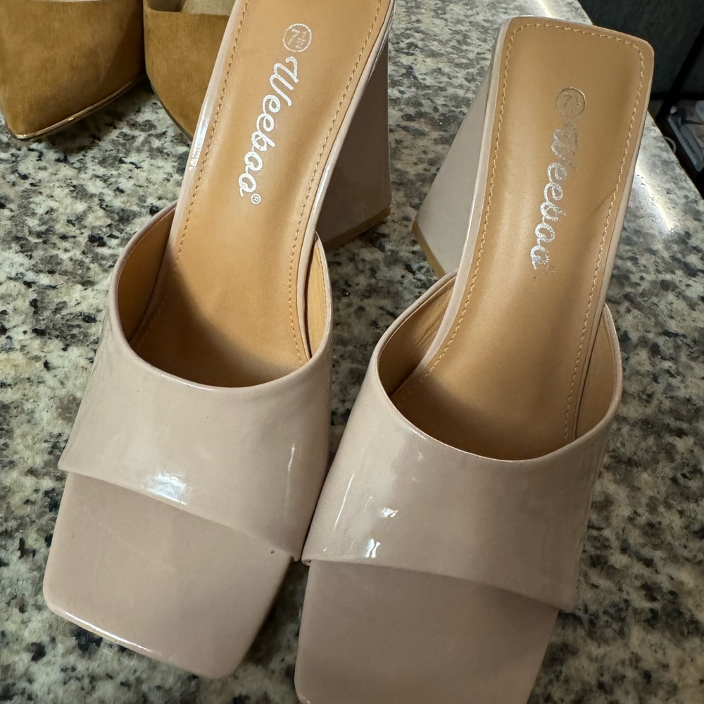 Nude Chunky Heels - size 7.5